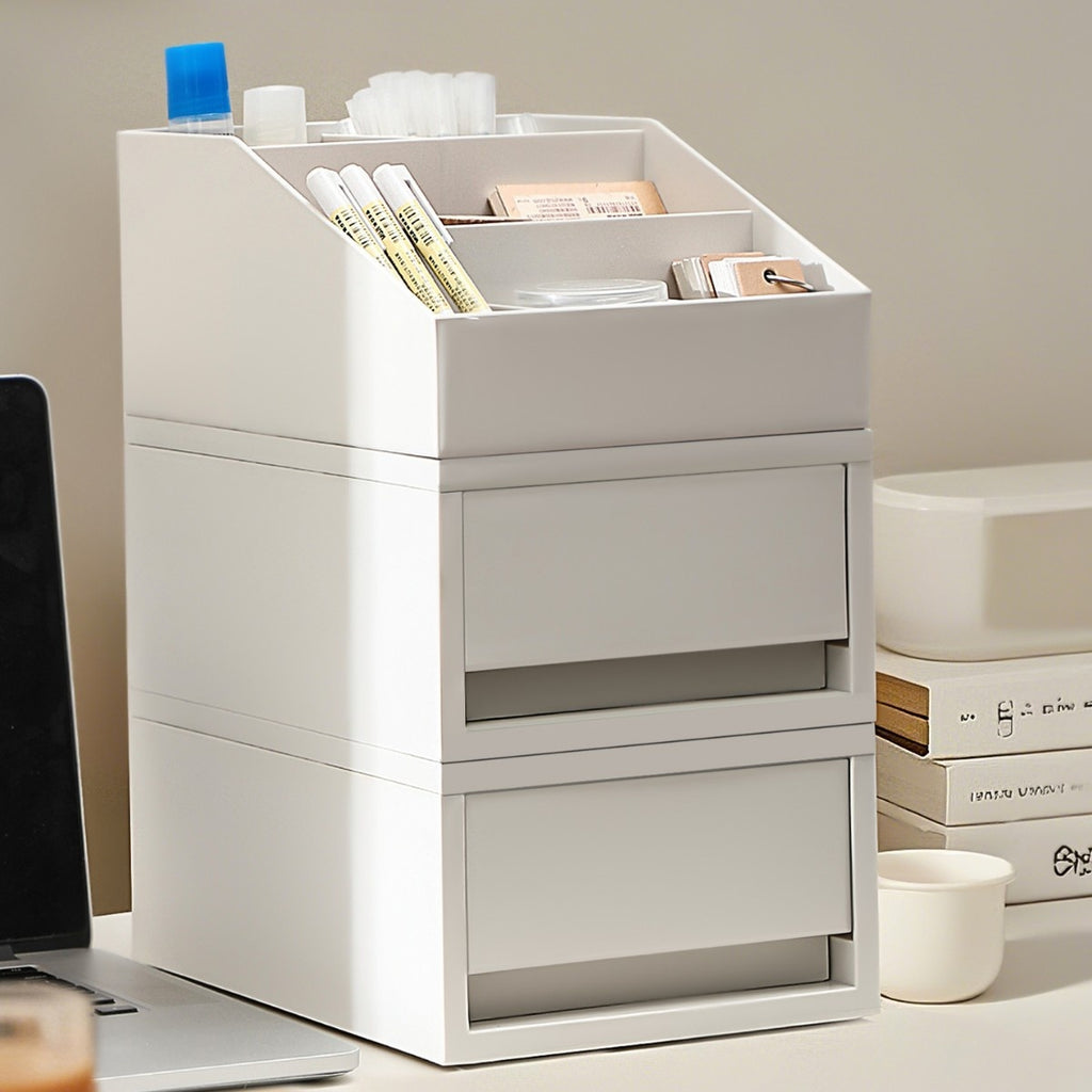 Desk Stationery & Cosmetics Storage Organizer - Multi-Compartment Box