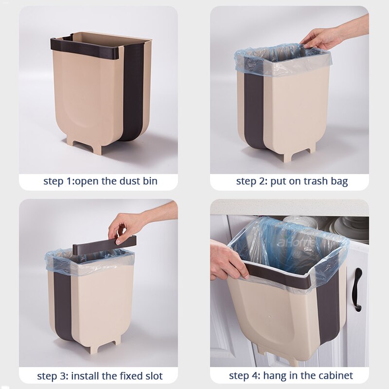 Wall-Mounted Folding Trash Can - Space-Saving Kitchen Bin